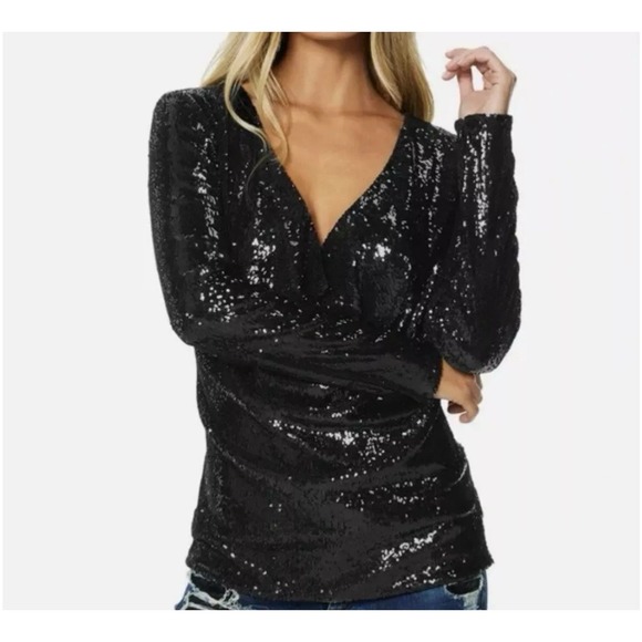 Ramy Brook Sweaters - Ramy Brook Nicole Black Sequin Long Sleeve Cowl Neck Top Size Medium NWT